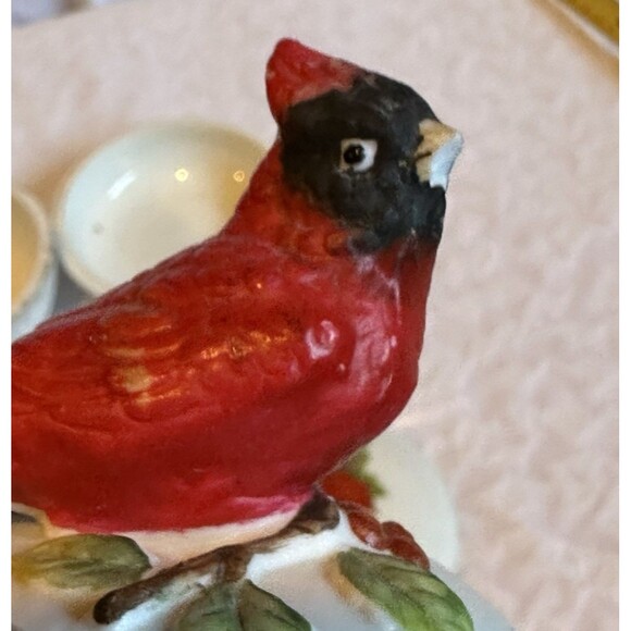 Cardinal red bird figure and poinsettia jewelry box bowls small cute knick knack - Picture 16 of 16